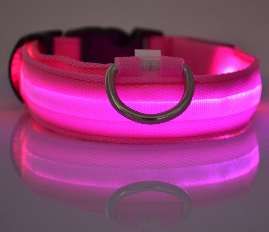 Nylon LED verlichte halsband - oplaadbaar of op batterijen