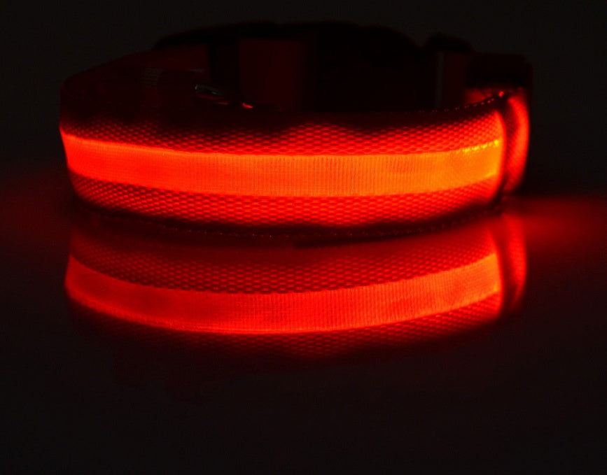 Nylon LED verlichte halsband - oplaadbaar of op batterijen