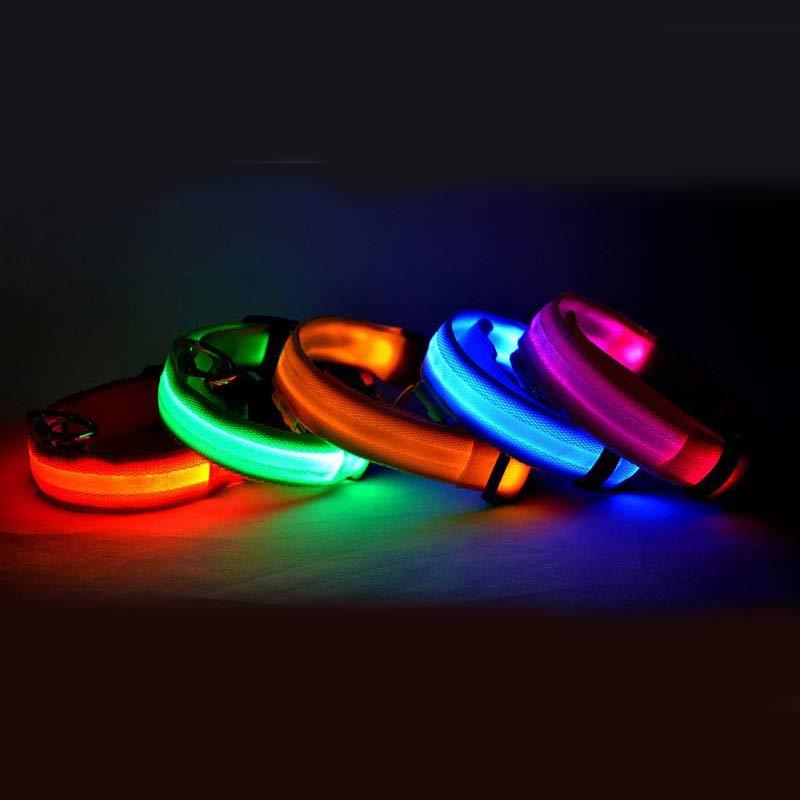 Nylon LED verlichte halsband - oplaadbaar of op batterijen
