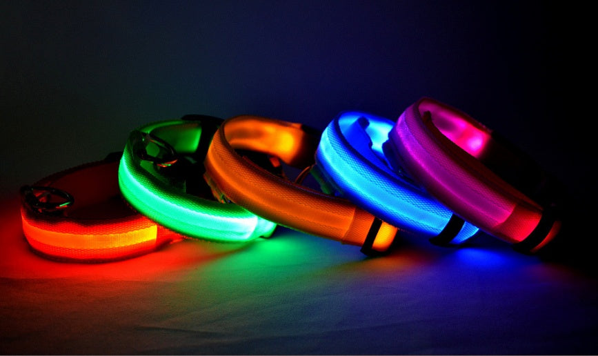 Nylon LED verlichte halsband - oplaadbaar of op batterijen