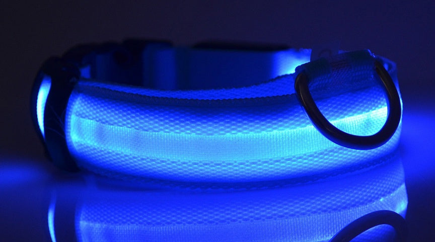 Nylon LED verlichte halsband - oplaadbaar of op batterijen