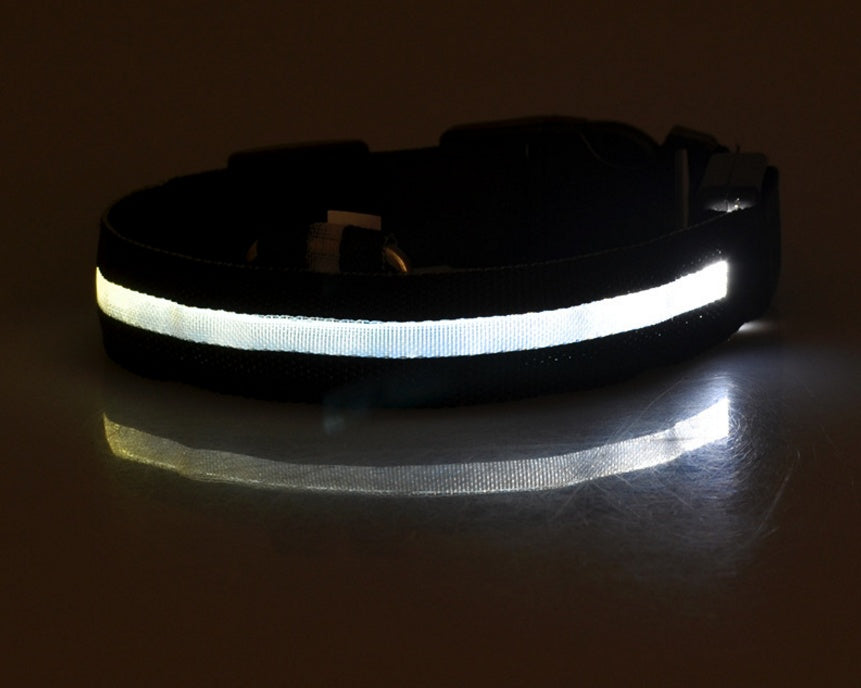 Nylon LED verlichte halsband - oplaadbaar of op batterijen