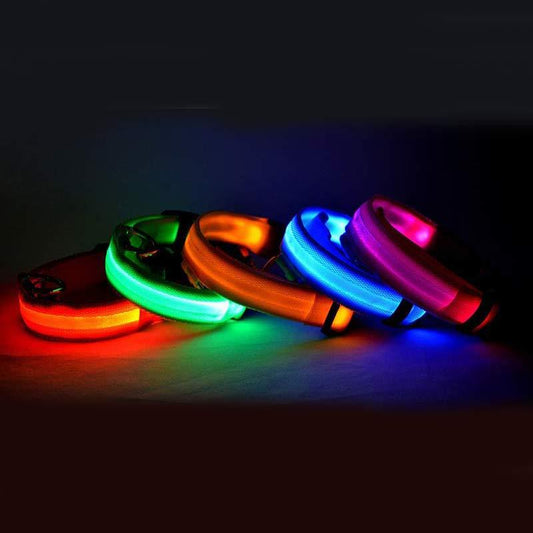 Nylon LED verlichte halsband - oplaadbaar of op batterijen