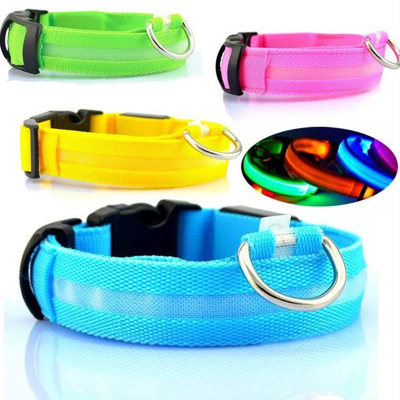 Nylon LED verlichte halsband - oplaadbaar of op batterijen